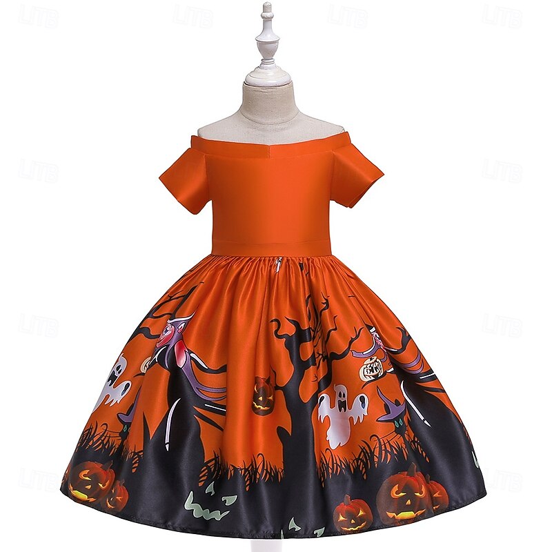 Kids Girls' Party Dress Graphic Short Sleeve Special Occasion Princess Polyester Party Dress Summer Spring 3-10 Years Orange2