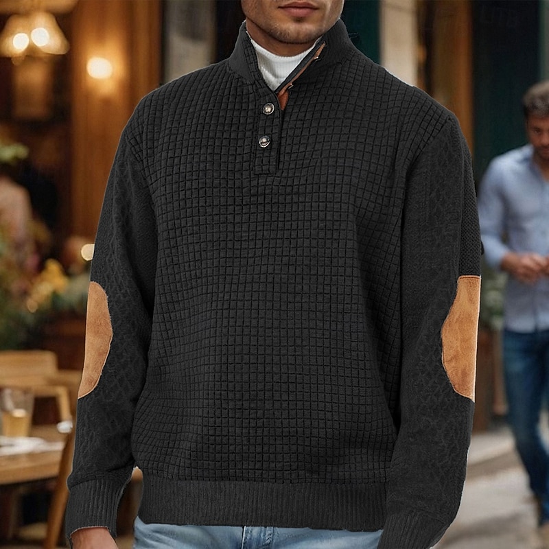 Men's Sweatshirt Black White Army Green Khaki Gray Standing Collar Color Block Jacquard Patchwork Sports & Outdoor Daily Holiday Polyester Streetwear Basic Casual Spring Cross-Seasons Clothing Apparel2