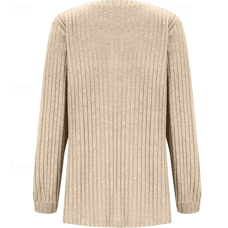 Women's Sweater Pullover Fashion Solid Color Ribbed Crew Neck Buttons Knitted Long Sleeve Regular Tops Knit Holiday Going out Weekend Black Army Green Fall3