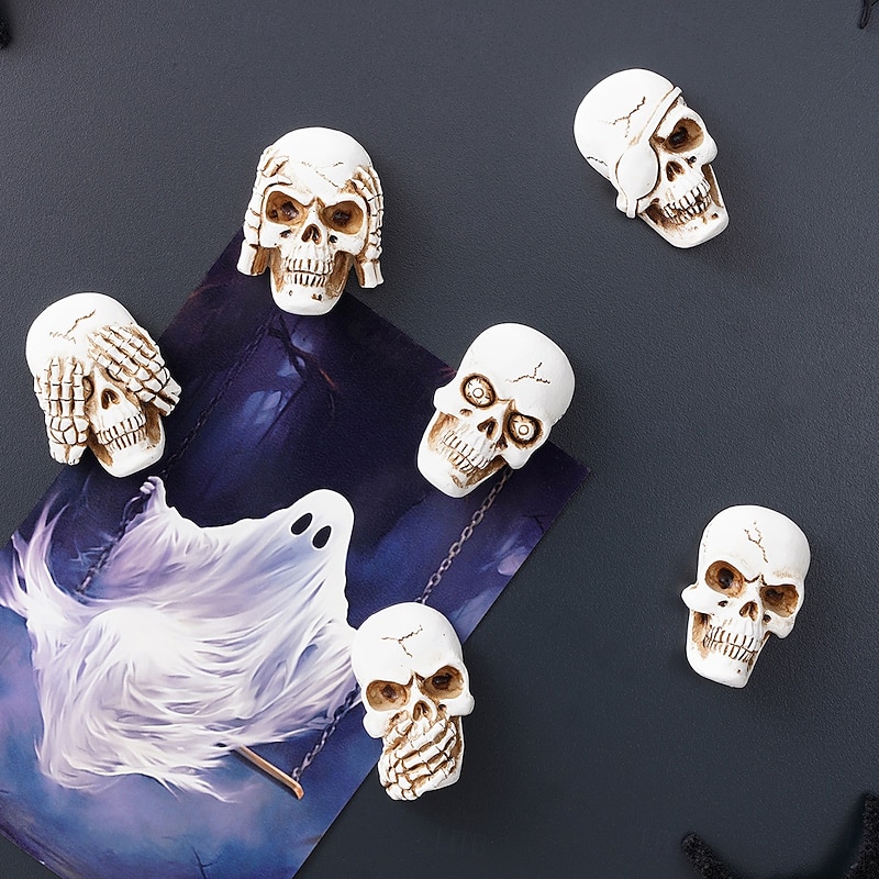 6PCS Halloween Resin Skull Magnets Set – Hand-Painted Vintage Style Magnetic Refrigerator Stickers, Easy Detach, Horror Decor for Metal Surfaces, Festive Home & Halloween Party Decoration4