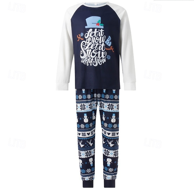 Family Pajamas Christmas Pattern Home Print Navy Blue Long Sleeve Active Matching Outfits3