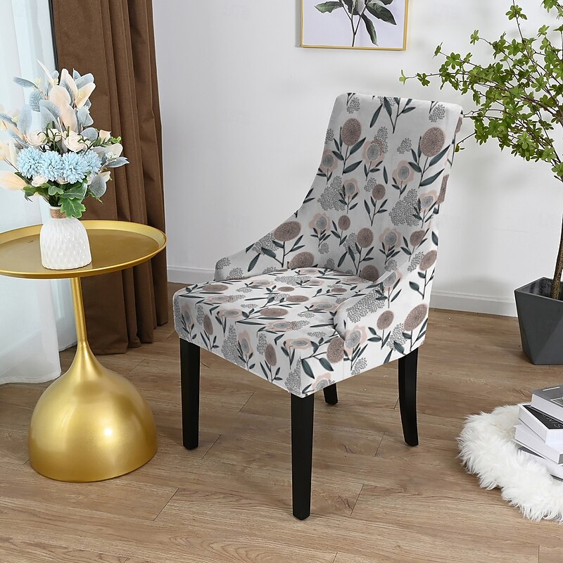 Wingback Chair Slipcovers - Striped/Plants/Geometric Print Stretch Polyester Covers | Anti-Slip Furniture Protectors for Living Room & Dining Chairs