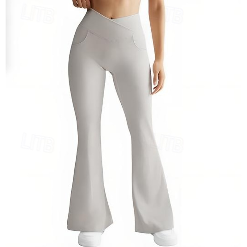 Women's Yoga Pants Yoga Leggings Flare Leg High Waist Pilates Gym Workout Workout Tights Solid Color Black White Dark Gray Fall Sports Activewear Stretchy Slim3