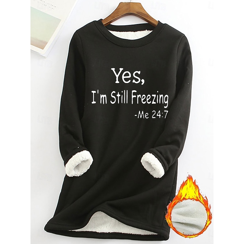 Women's Sweatshirt Pullover Fleece Lined Warm Pajamas Sherpa Letter Street Casual Fuzzy Comfrt Round Neck Long Sleeve Top Micro-elastic Fall & Winter Comfrt Breathable Soft Fabric 6