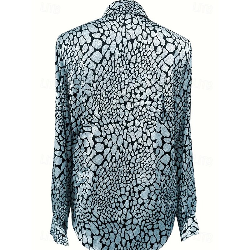 Women's Work Shirt Ombre Graphic Elegant Stylish Casual Long Sleeve Shirt Collar Regular Tops Work Party Evening Wear Daily Silver Blue Spring, Fall, Winter, Summer3