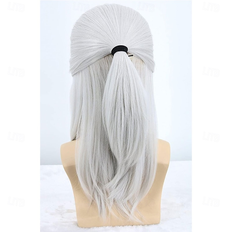 Long Silver Grey Wig for Man Geralt of Rivia Wig Inspired by Halloween Cosplay Costume Wigs4
