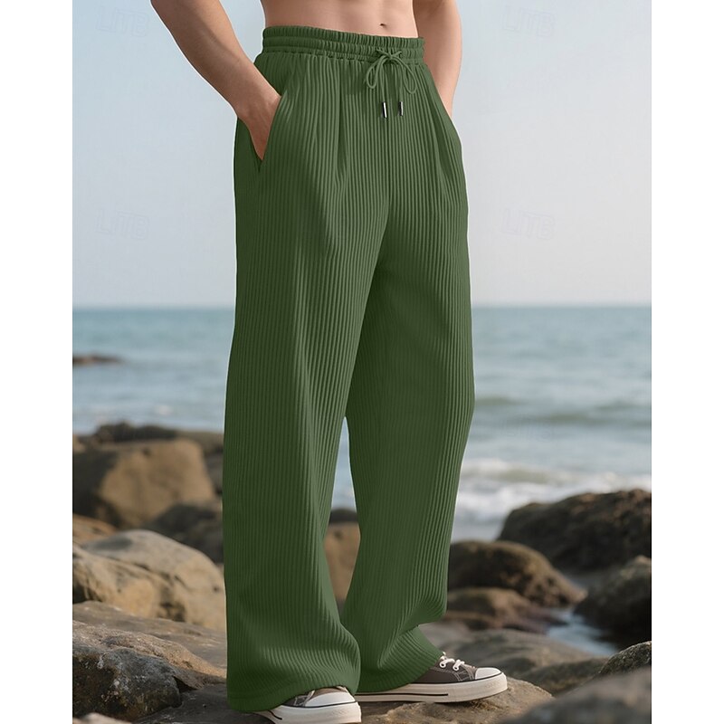 Men's Sweatpants Corduroy Pants Trousers Straight Leg Sweatpants Drawstring Pocket Elastic Waist Plain Comfort Sports Outdoor Daily Fashion Casual ArmyGreen Black Micro-elastic