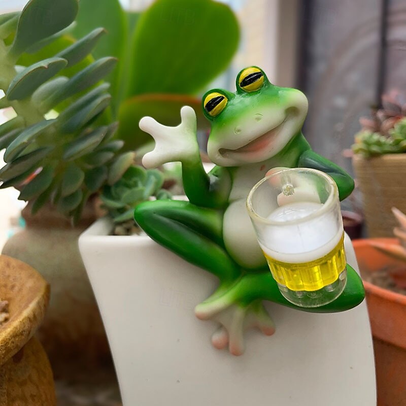 Resin Hanging Frog Figurine Funny Drinking Frog Drinking Beer Bottles Statue Flower Pot Hugger Decoration for Home Garden Fence Patio Yard Decor4