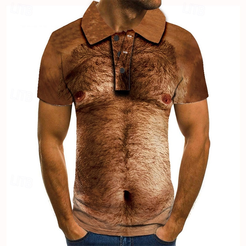 Men's Graphic Cosplay Polo Shirts Golf Shirt Short Sleeve Polo Shirts Collared Shirts Casual Vacation Wear Rave Wear Party Outfits Buttons 3D Print Yellow Brown