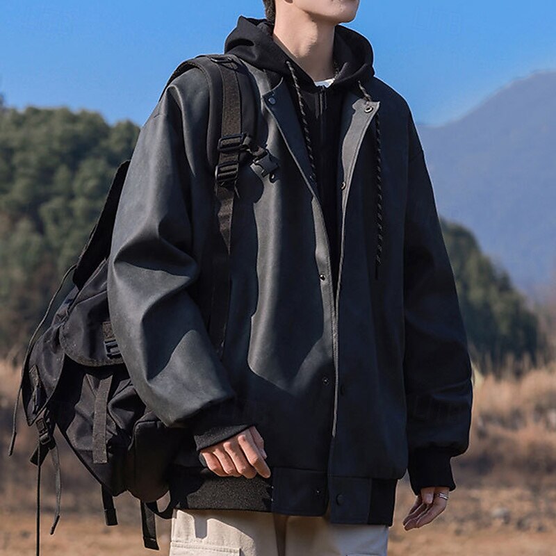 Men's Bomber Jacket faux two-piece Outdoor Windproof Top Black Purple Grey3