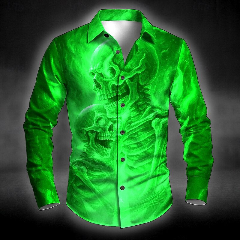 Halloween Men's Skull Skeleton Halloween Costumes Shirt Button Up Shirt Long Sleeve Dark Punk Gothic Style Outdoor Holiday Summer Spring Turndown 3D Print Collared Shirts Black Red Blue Green Dark4