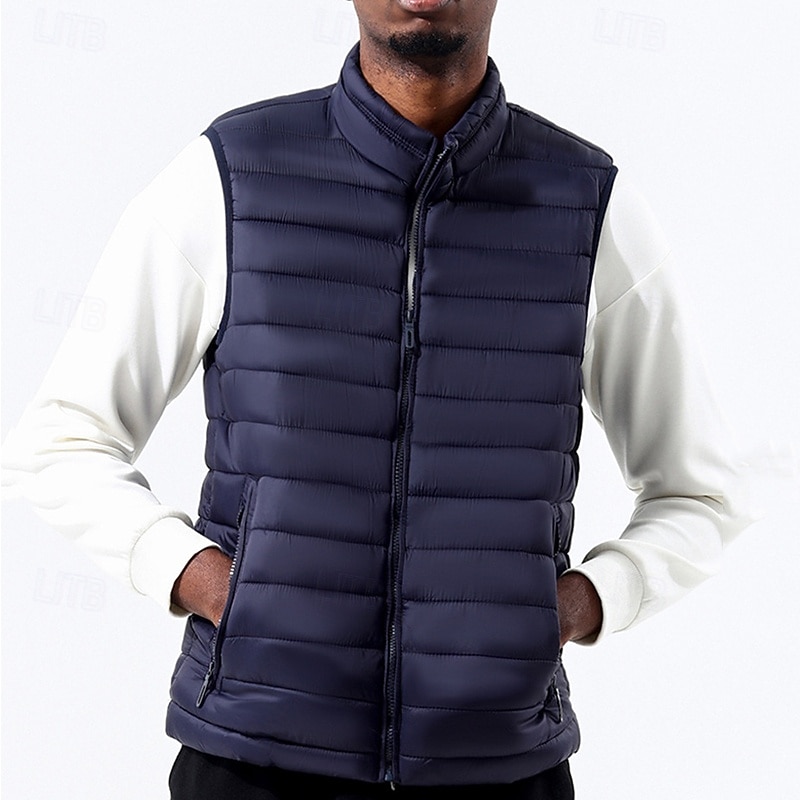 Men's Puffer Vest Vest Gilet Vacation Daily Date Fashion Casual Winter Pocket Nylon Warm Comfortable Solid Color Zipper Stand Collar Regular Fit Black Yellow Wine Army Green Vest