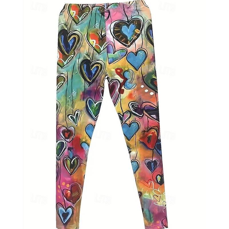 Women's Pants Trousers Leggings Cozy Leggings Streetwear Casual Full Length High Waist Heart Elastic Waist Print Breathability Comfortable Stretchy Vacation Street Daily Wear Rainbow Summer Spring2