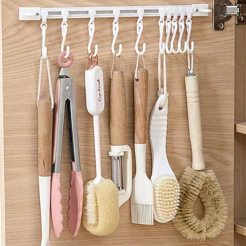 3pcs Multifunctional Slide Rail Hook, No-Drill Sliding Track Hooks for Kitchen Storage, Strong Adhesive S-Shaped Hooks for Cabinet Organizer3