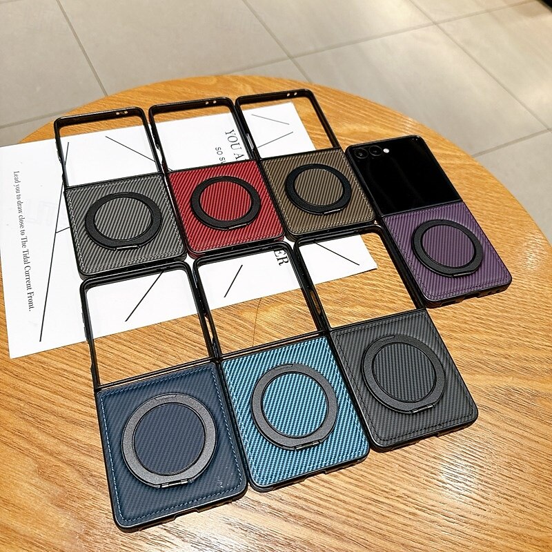 Phone Case For Samsung Galaxy Z Flip 7 Z Flip 6 Z Flip 5 Z Flip 4 Back Cover Kickstand Shockproof Retro TPU PU Leather