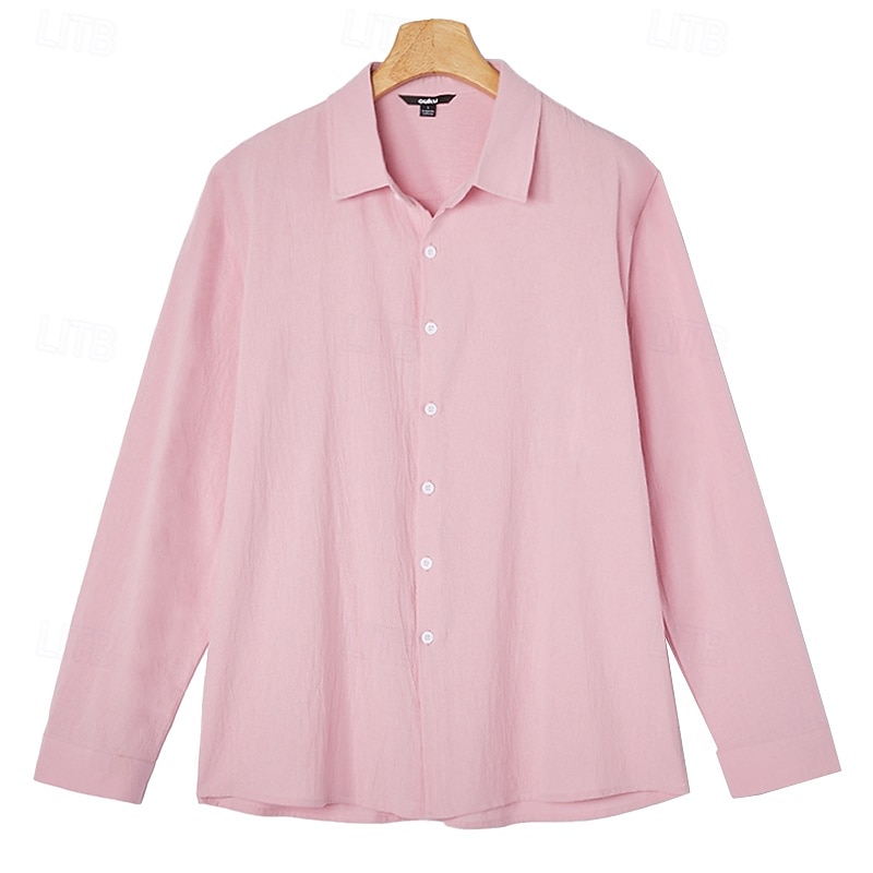 Men's Linen Shirt Summer Shirt Beach Wear Button Up Shirt Untucked Shirts Plain Vacation Casual White Yellow Pink Blue Long Sleeve Lapel Spring & Summer Clothing Apparel4