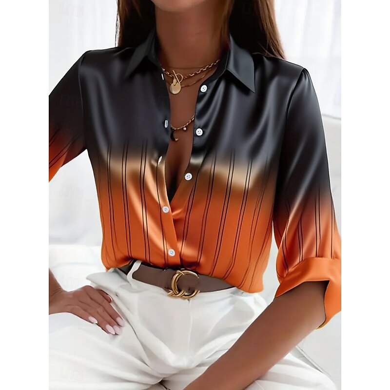 Women's Shirt Dressy Tops Formal Work Shirt Graphic Geometric Elegant Stylish Basic Long Sleeve Collar Work Party Evening Wear Daily Glitter Yellow Fuchsia Orange Green Gray Spring Spring