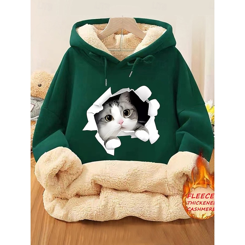 Women's Pullover Hoodie Sweatshirt Graphic Animal Casual Comfrt Long Sleeve Hooded Regular Tops Street Dailywear Casual Pocket Print Black Pink Red Green Dark Gray Fall Winter4