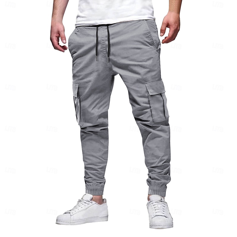 Men's Cargo Pants Cargo Trousers Joggers Trousers Casual Pants Drawstring Multi Pocket Elastic Cuff Plain Full Length Sports Outdoor Running Streetwear Ethnic Style Black Pink Inelastic4
