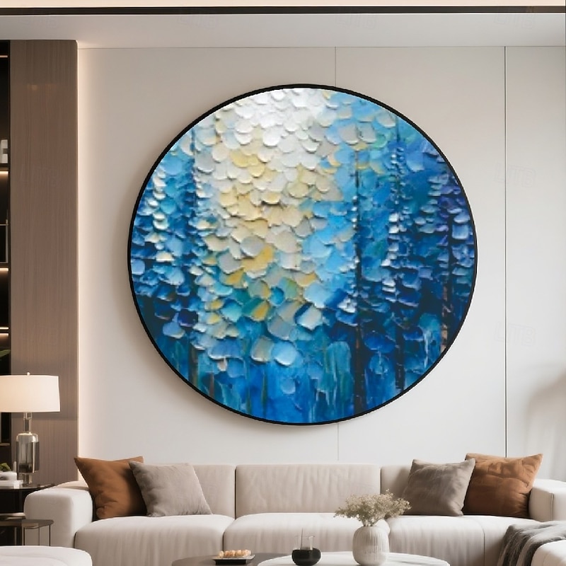 Handmade 3D frame Oil Painting Enchanted Forest Landscape with Vibrant Gradient Hues Rich Textures Thick Impasto Techniques and Detailed Brushstrokes in Round Frame Home Decor4