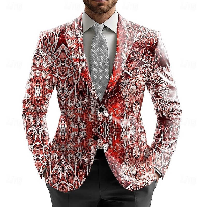 Men's Blazer Jacket Formal Stylish Casual Daily All Seasons 100% Polyester Weaving Jeweled 3D Print Buttons Comfortable Single Breasted Blazer Red Gold Green3