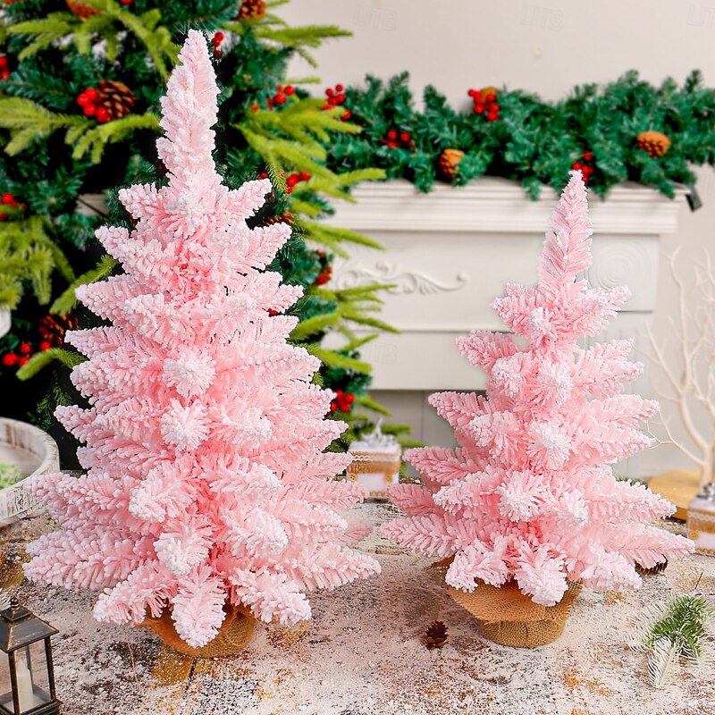 Christmas Mini Tree Tabletop Desktop Artificial Christmas Tree Xmas Decor Pink Flocked Snow Creative Design for Holiday Mall Window Display Festive Home Party Decoration Accessory2