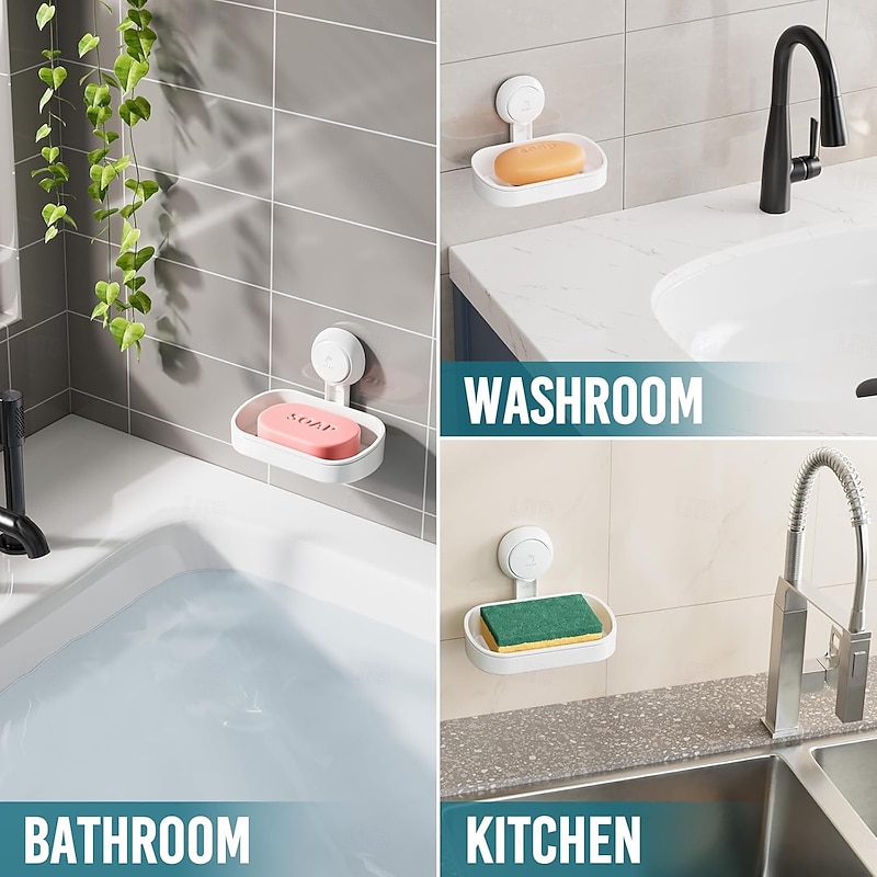 TAILI Double Layer Soap Dish Suction Cup Soap Holder, Strong Sponge Holder for Shower, Bathroom, Tub and Kitchen Sink, Drill-Free, Removable4