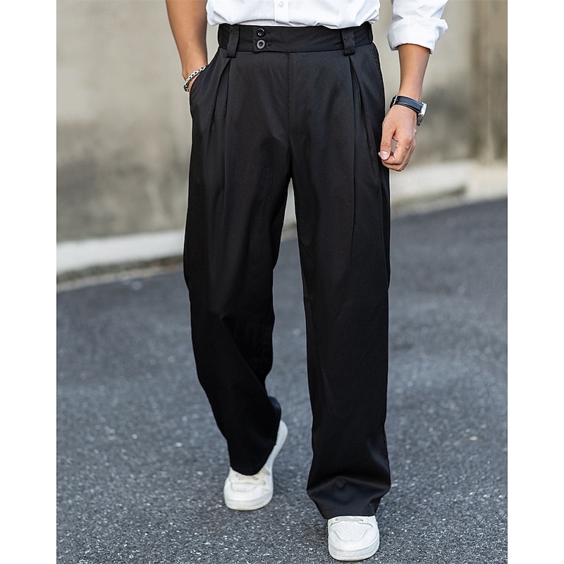 Men's Dress Pants Trousers Chinos Slacks Pocket Buttons Plain Comfort Formal Party Work Fashion Classic Style Black Navy Blue Micro-elastic3