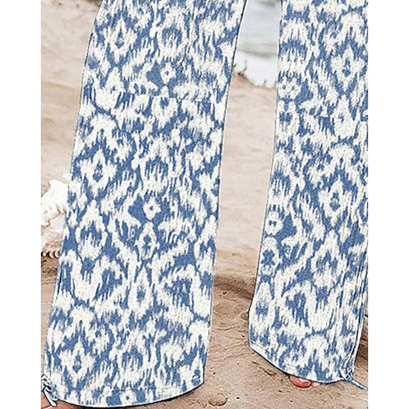 Women's Wide Leg Pants Trousers Palazzo Pants Fashion Boho Full Length High Waist Abstract Drawstring Elastic Waist Print Breathability Comfortable Street Daily Wear Going out Blue Spring Fall3