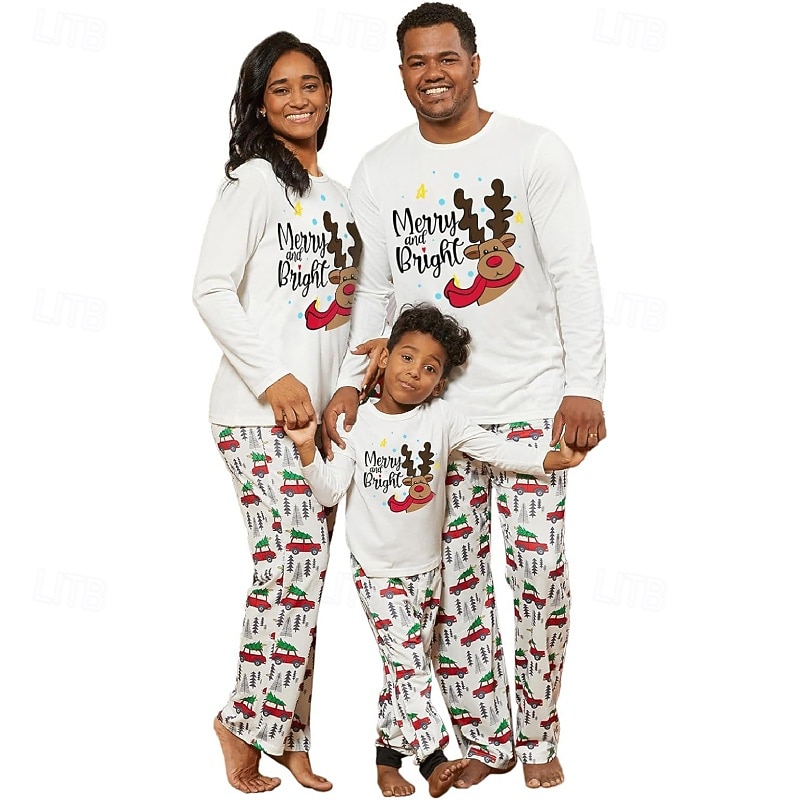Family Pajamas Christmas Pattern Home Print White Long Sleeve Active Matching Outfits