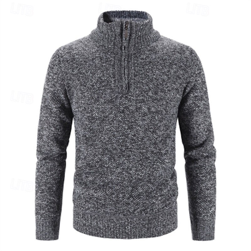 Men's Sweater Pullover Sweater Jumper Quarter Zip Pullover Sweater Ribbed Knit Regular Tops Knitted Slim Fit Plain Standing Collar Knitwear Contemporary Casual Daily Wear Clothing Apparel Fall3