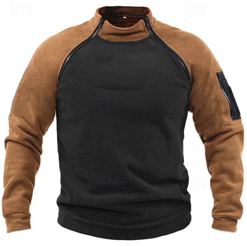 Men's Sweatshirt Zip Up Sweatshirt Fleece Sweatshirt Tactical Hoodie Tactical Army Green Brown Khaki Dark Gray Standing Collar Plain Zipper Color Block Sports & Outdoor Casual Daily Streetwear Cool4