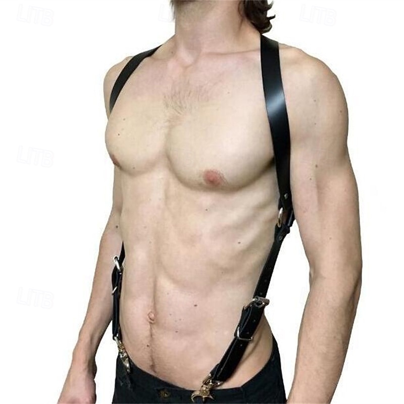 Pu Leather Body Chest Harness Suspenders Adjustable Buckle Shoulder Armors Straps Style Punk Black Belt Club Party Rave Costumes Fashion Shoulder Strap Restraint Belt for Men Women White Shirt Shoulde4