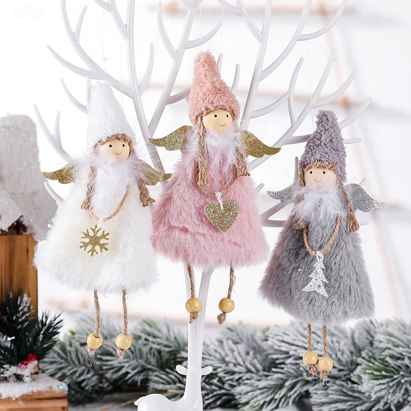 Handmade Christmas Angels For Tree Decoration Soft Plush Girl Ornaments Festive Holiday Hanging Charms Perfect For Christmas Kids Gifts And Seasonal Home Accents2