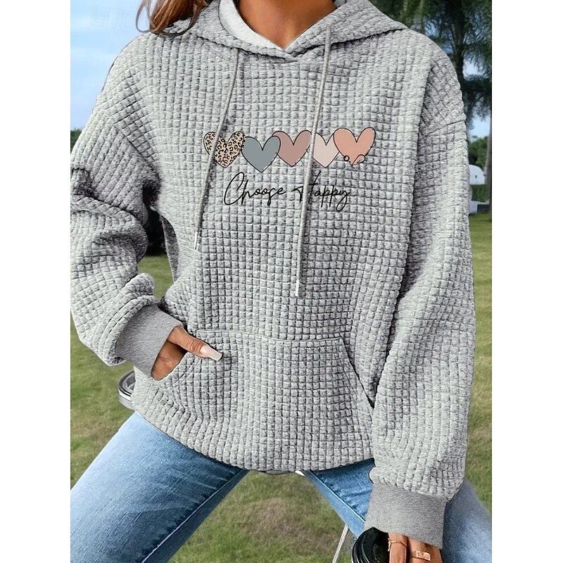 Women's Hoodies Graphic Letter Casual Long Sleeve Hooded Regular Tops Street Dailywear Casual Pocket Print Black White Dark Blue Gray Fall Winter