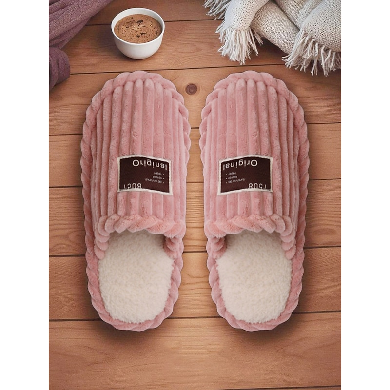 Women's Wide Width Pink Plush House Slippers – Cozy Indoor Slip-Ons with Cushioned Sole for Home, Dorm and Relaxed Lounging2
