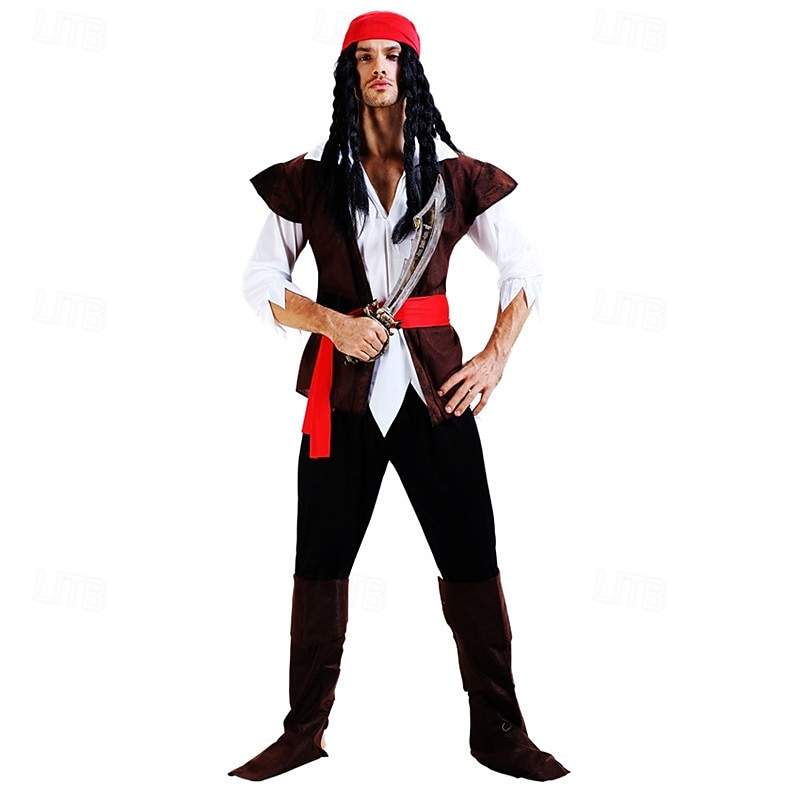 Pirate Halloween Cosplay Costume Outfits Carnival Costume Outfits Cosplay Adults' Men's Halloween Carnival Performance Easy Halloween Costumes Dress Up