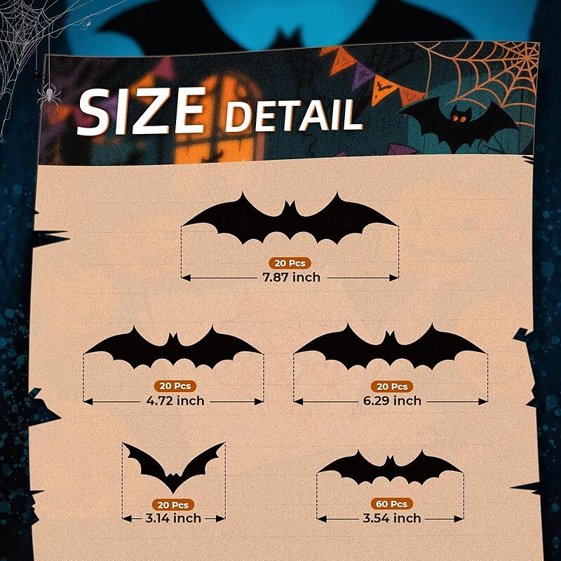 140Pcs Halloween 3D Bats Wall Decor, Spooky Halloween Party Supplies Stickers, Bat Wall Decal, Cute Halloween Decor Indoor for Bedroom, Bathroom, Home, Door, Window, Office4