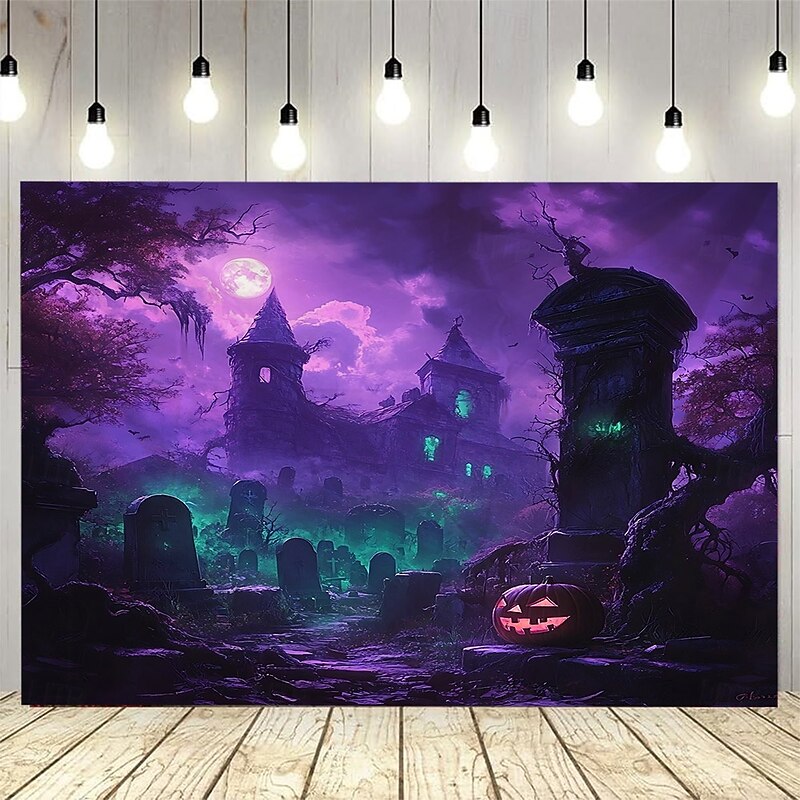 Halloween Photograph Backdrop Tapestry, Creepy Terrifying Cemetery Pattern Wall Hanging, Large Decorative Mural for Bedroom, Living Room, Party, and Home Decoration3