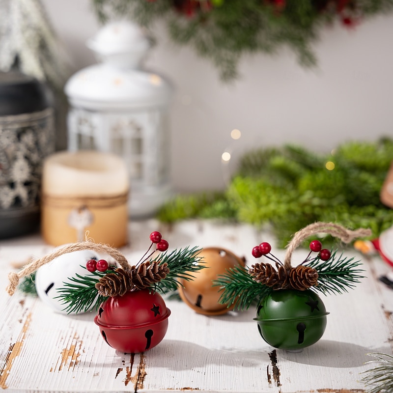 4pcs Christmas Bell Hanging Ornaments, Colorful Small Bells Decorations, Red Bell Christmas Tree Hanging Decor, Wind Chime Holiday Home and Party Accessories3