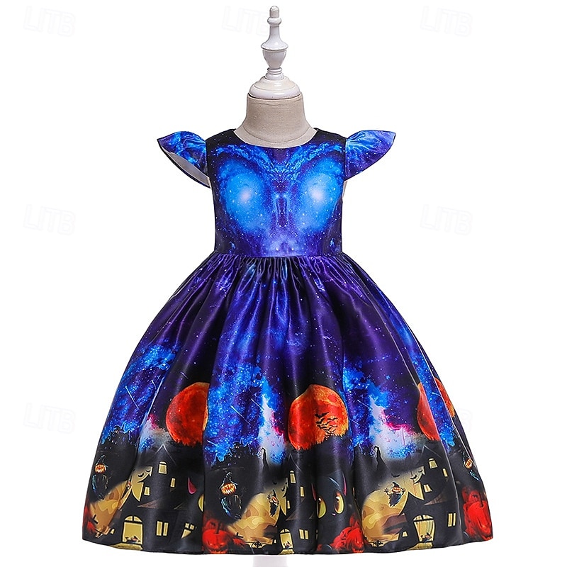 Kids Girls' Party Dress Graphic Short Sleeve Special Occasion Princess Polyester Party Dress Summer Spring 3-10 Years Blue2