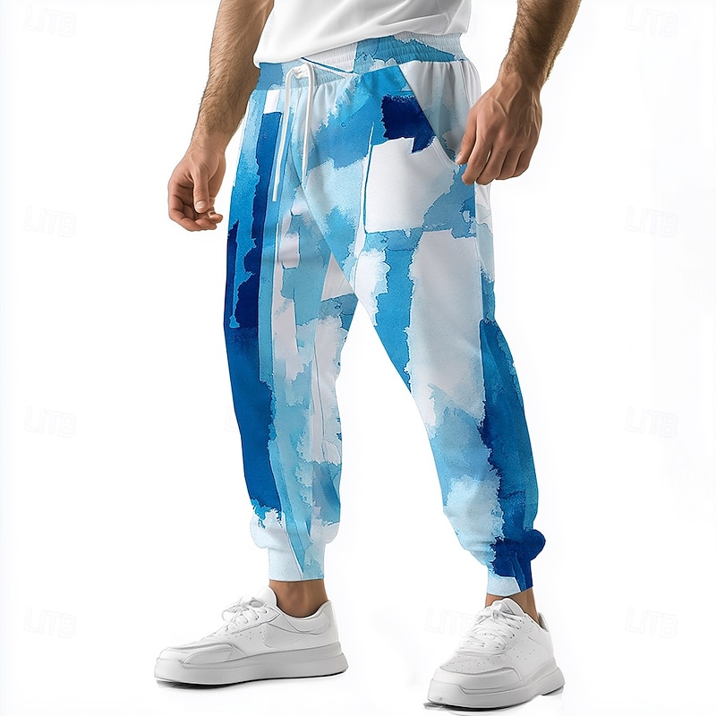 Men's Abstract Gradient Color Sweatpants Joggers Trousers Mid Waist Drawstring Elastic Waist Casual Jogging Streetwear Workout Athletic Sweatpants with Pockets Spring Fall 3D Print Blue Green Gray