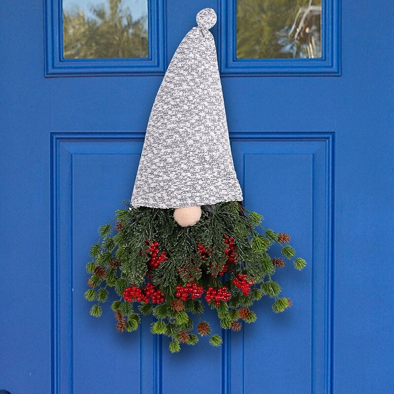 Christmas Wreath for Front Door Xmas Indoor Outdoor Decoration with Red Berries Faceless Gnome Hanging Tree Creative Holiday Garland for Hotel Window Shop Display2