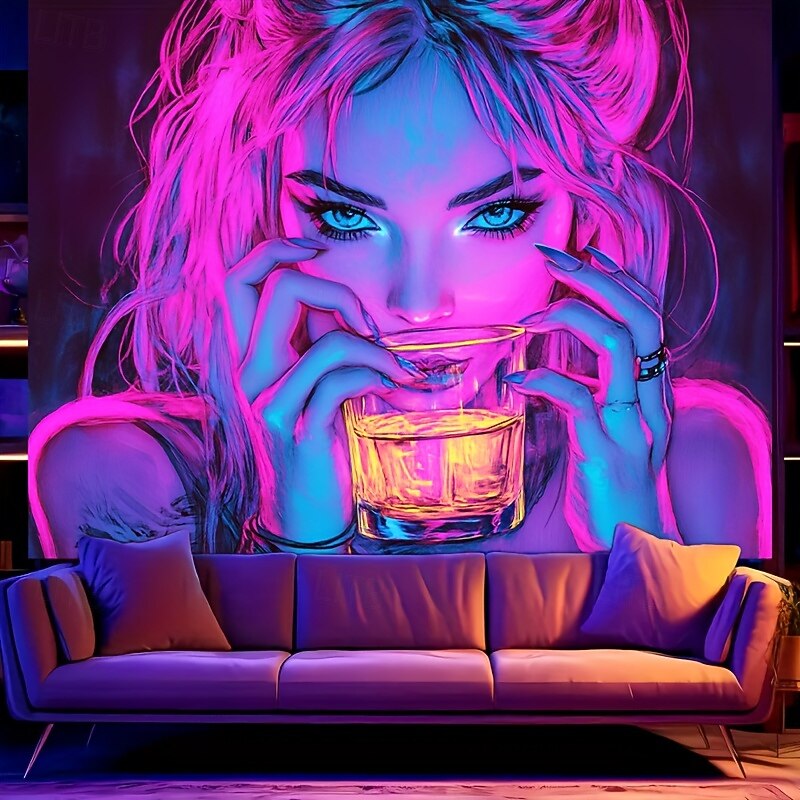Blacklight Tapestry Sexy Girl with Weed Leaves – UV Reactive Glowing Wall Hanging Decoration for Bedroom, Dorm, Party, or Game Room Decor2