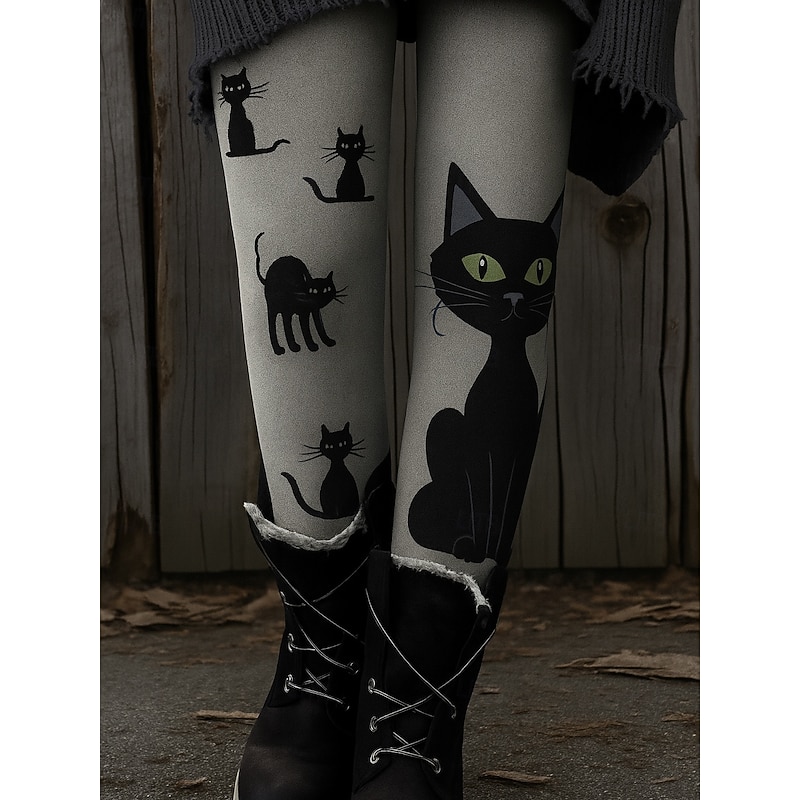 Women's Leggings Vacation Vintage Ethnic Style Full Length High WaistPantsHalloween Graphic Animal Cat 3D Print Quick Dry Breathability Soft Stretchy Outdoor Home Causal Black White Orange Khaki Fall
