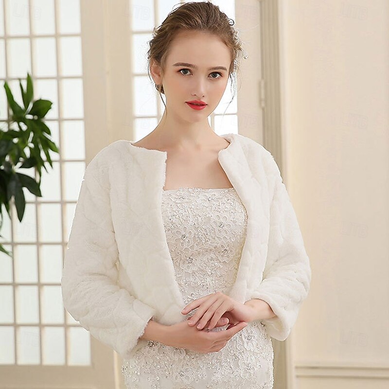 Women's Wrap Elegant Keep Warm Long Sleeve Faux Fur Wedding Wraps With Feathers / Fur For Wedding Fall