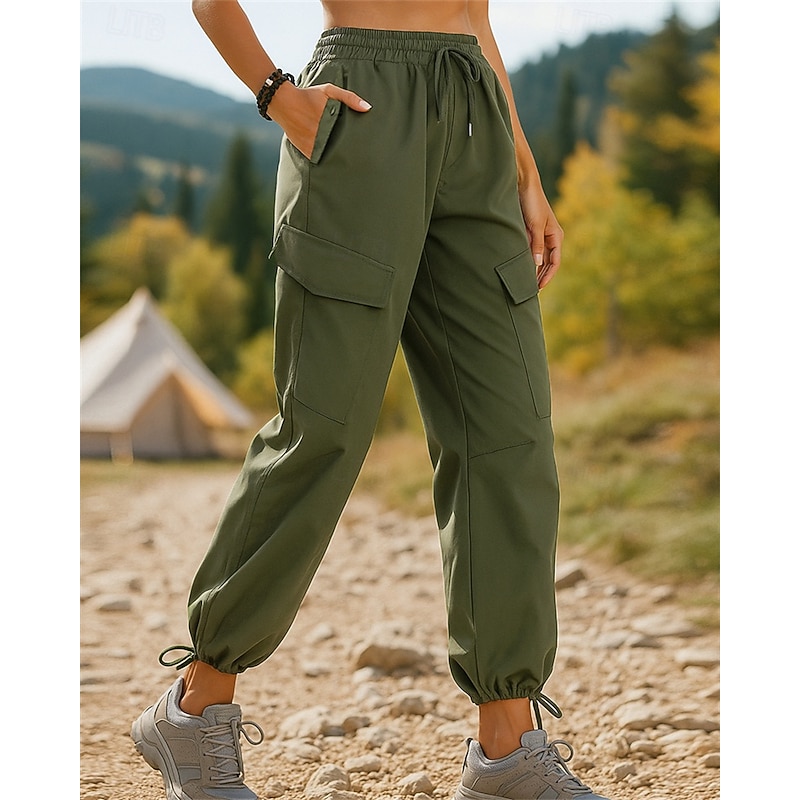 Women's Cargo Pants Hiking Pants Trousers Jogger Pants Outdoor Regular Fit Waterproof Windproof Pants / Trousers Drawstring Elastic Waist Black Army Green Camping / Hiking Hunting Running S M L XL XXL3