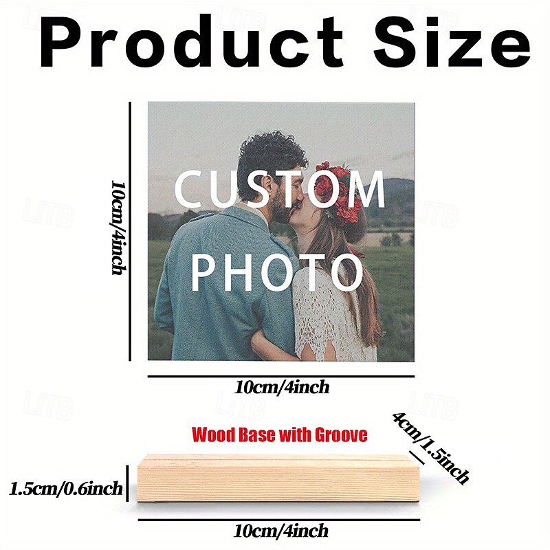 Personalized Photo Acrylic Plaque with Wooden Base Custom Decorative Keepsake for Christmas Gift Valentine's Day, Birthday, Wedding Gifts – Ideal for Home, Office,2