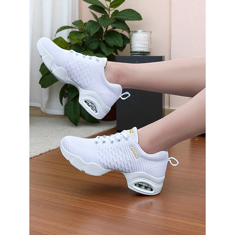 Women's White Jazz Dance Sneakers - Breathable Lace-Up Shoes for Practice, Performance & Fitness Dance Classes3
