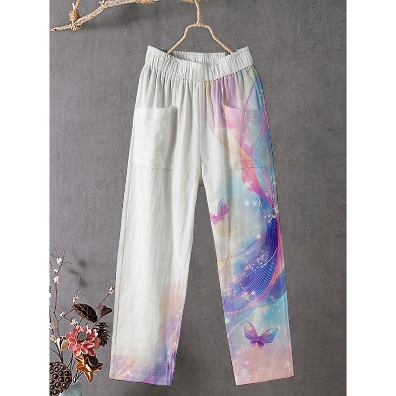 Women's Chinos Pants Trousers Streetwear Casual Full Length High Waist Gradient Elastic Waist Print Breathability Comfortable Stretchy Vacation Street Daily Wear Purple Summer Spring Fall Regular Fit